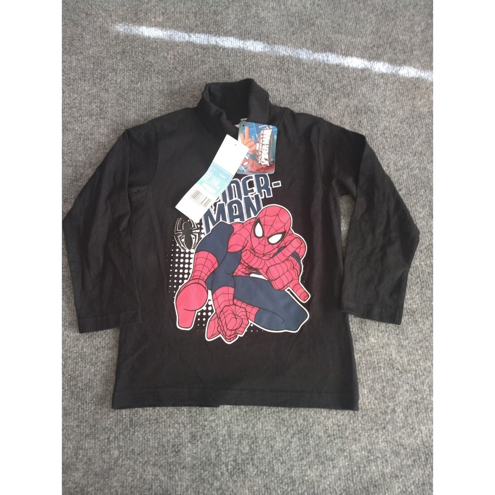 Spider Man Kids Youth 6A Black Super Hero Logo Print Turtle Neck NWT